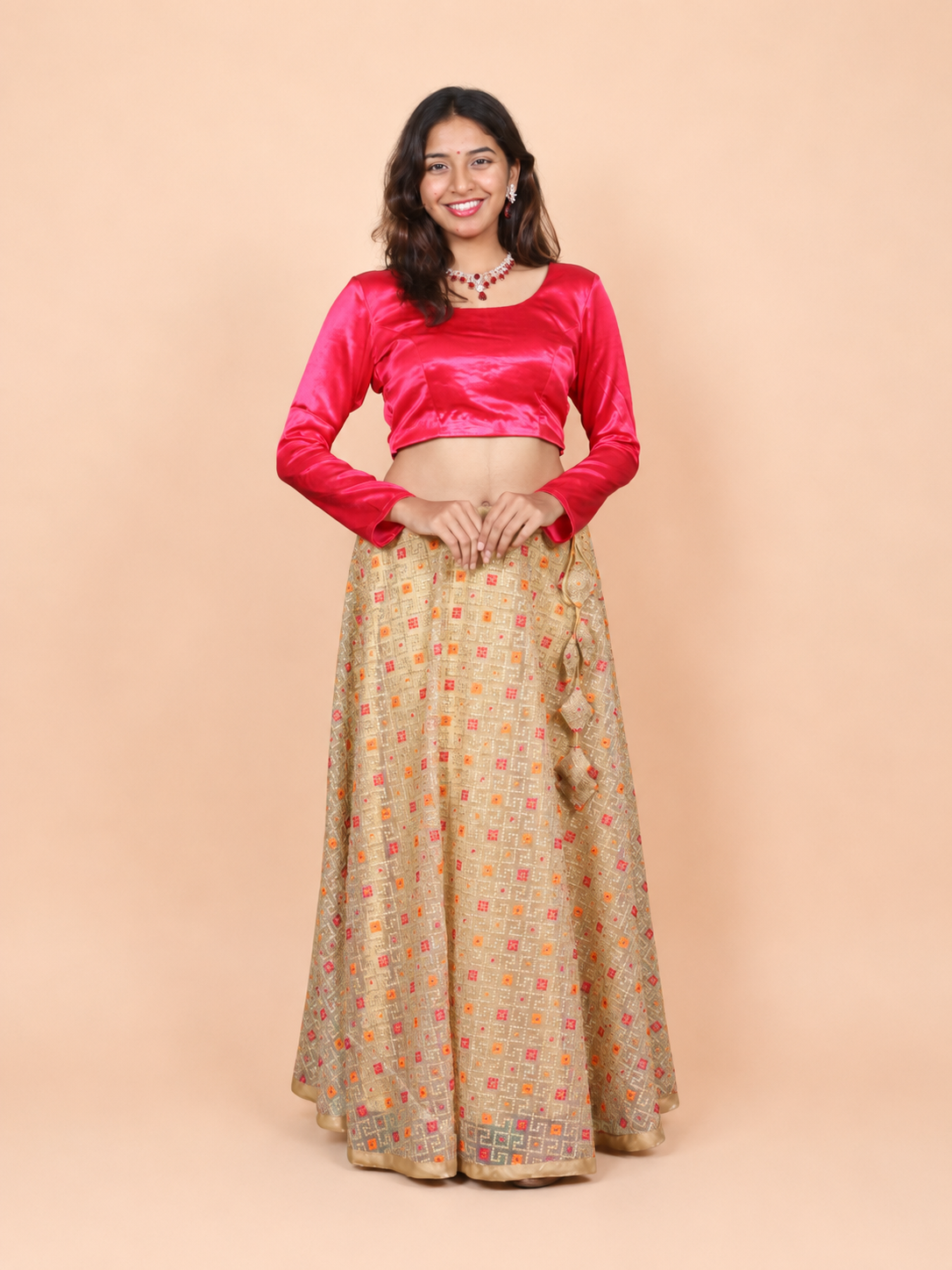 Multicolour Net Lehenga with Crop Top